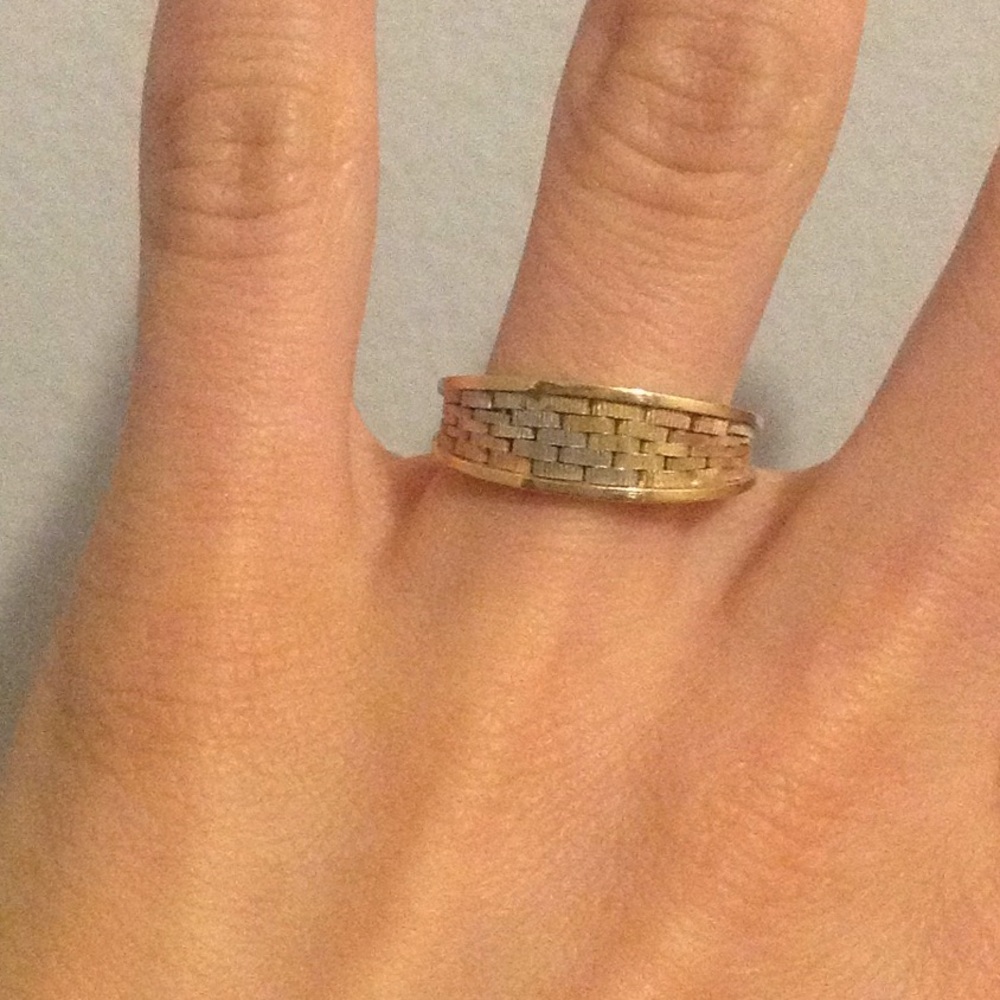 White yellow and rose gold ring